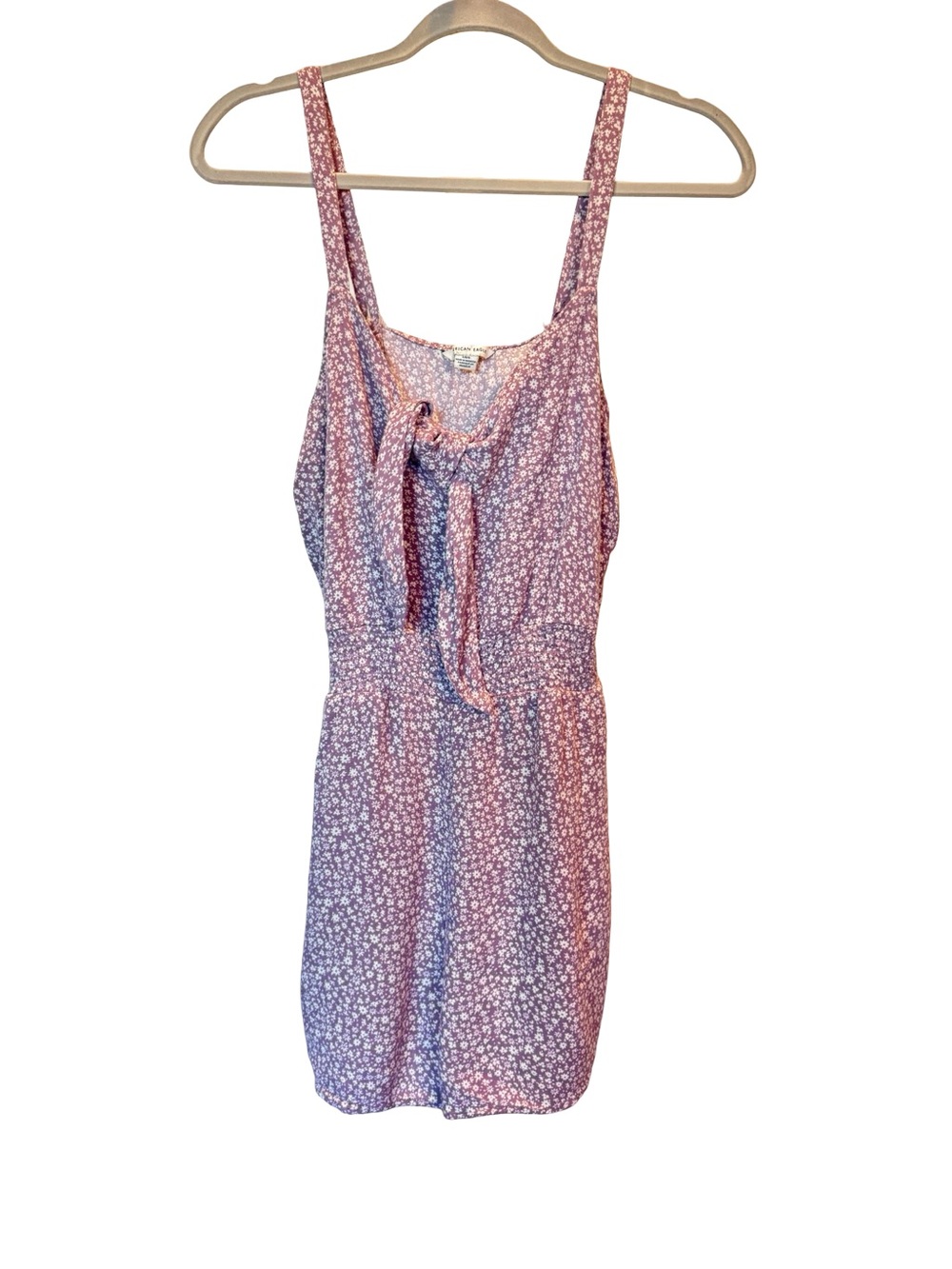 American Eagle Floral Tie Front Romper Purple White Ditsy Print Lined Shorts